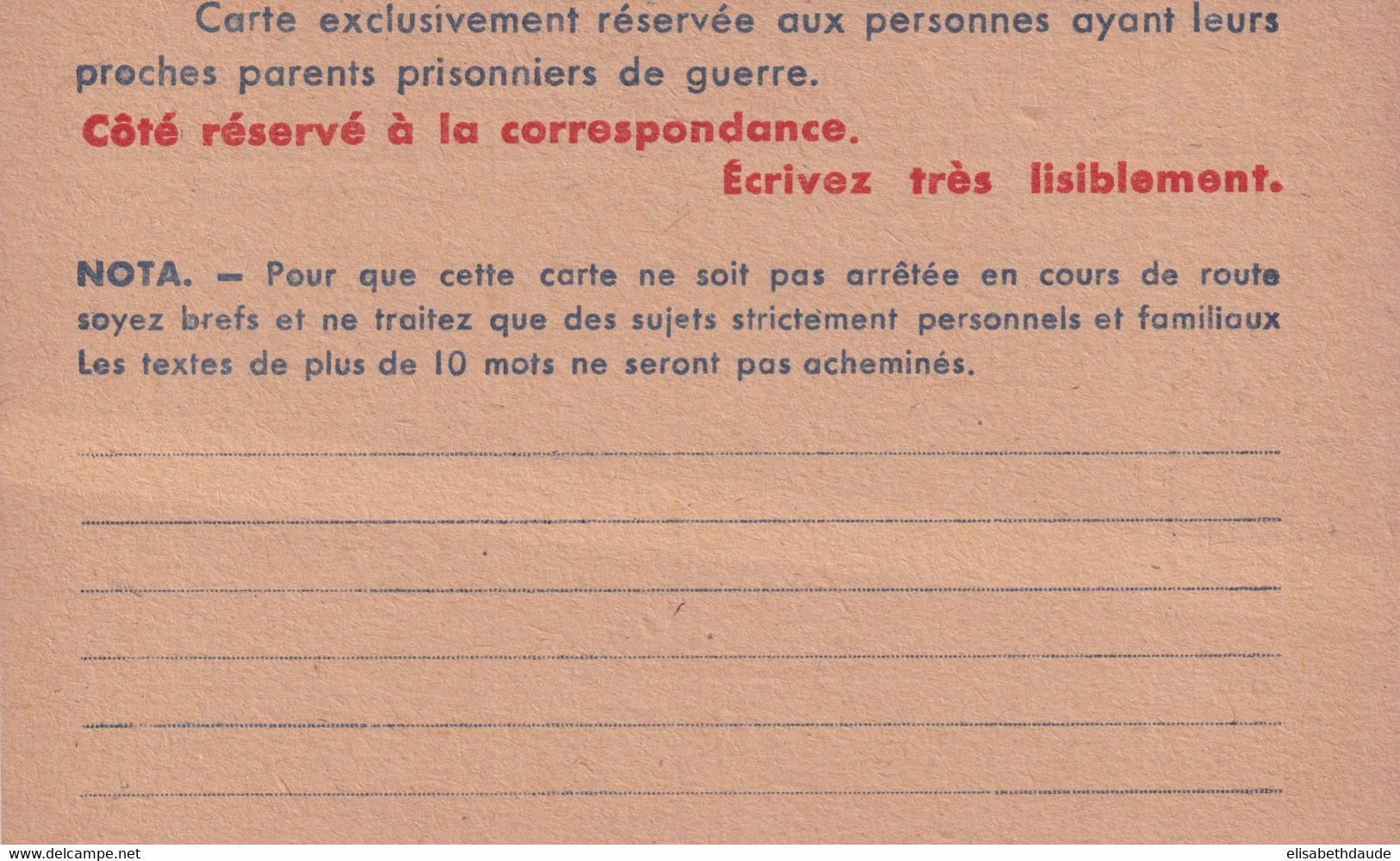 1939/45 - CARTE FM CROIX-ROUGE NEUVE Pour PRISONNIERS DE GUERRE - Rotes Kreuz