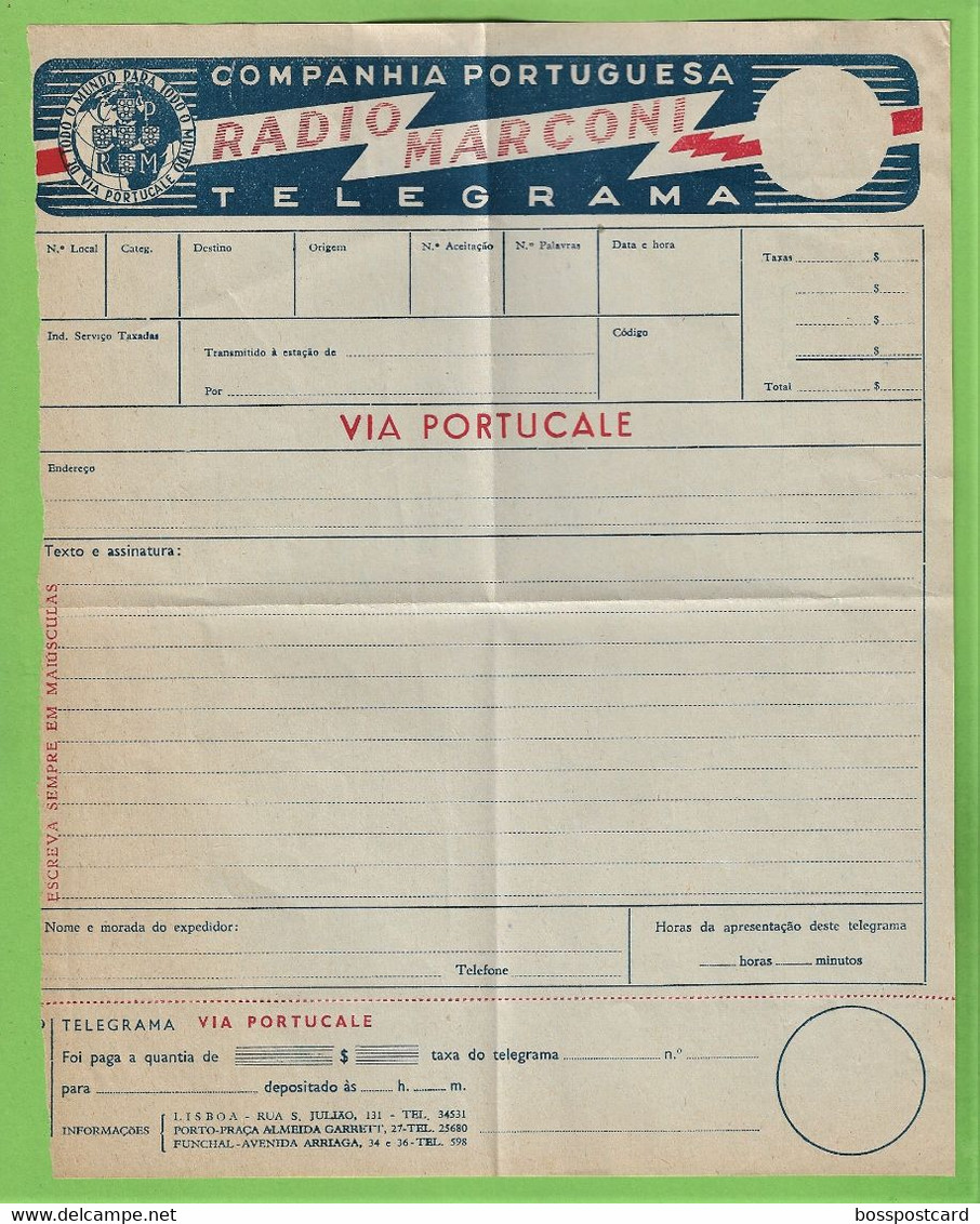 História Postal - Filatelia - Telegrama - Rádio Marconi - Telegram - Timbres - Stamps - Philately - Portugal - Cartas & Documentos