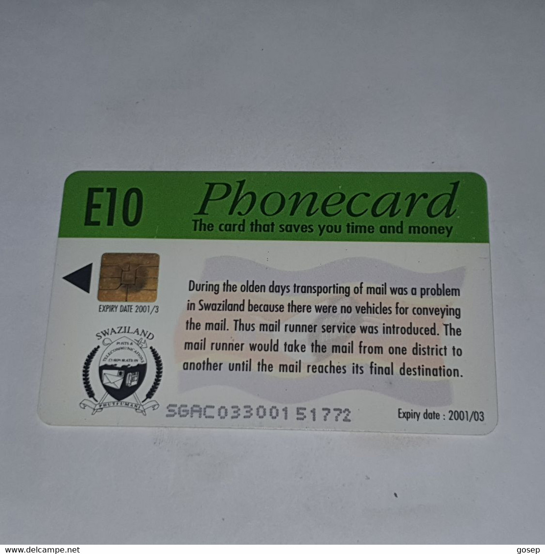 Swaziland-(SZ-SWT-0003)-mail Runner Services-(1)-(E10)-(SGAC03300151772)-used Card+1card Prepiad Free - Swasiland