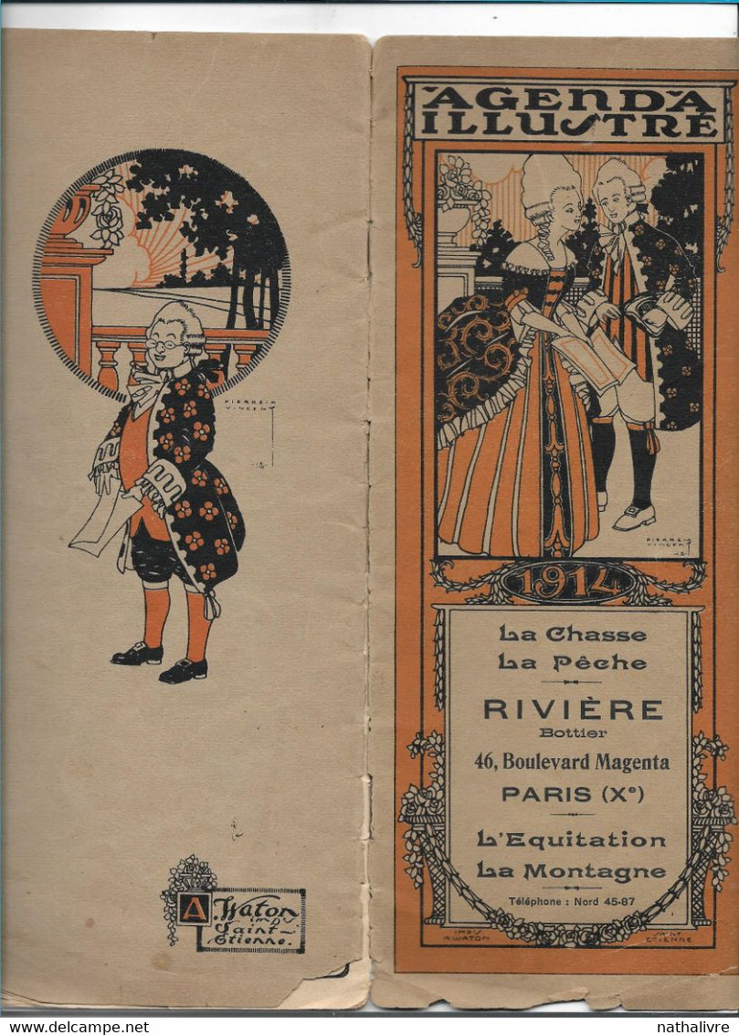 1914 Grand Agenda Illustré Par HENRIOT POULBOT JEANNIOT RABIER GERBAULT AVELOT Offert Par RIVIERE Bottier Paris - Formato Grande : 1901-20