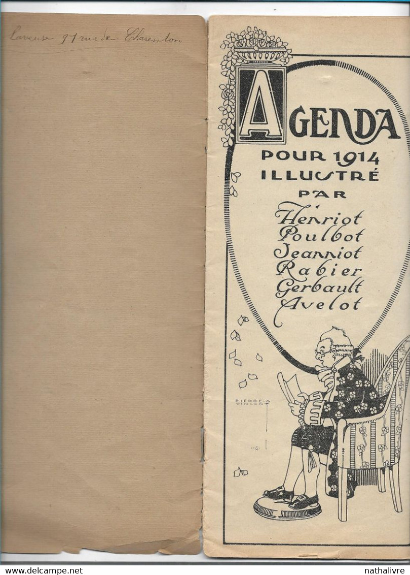 1914 Grand Agenda Illustré Par HENRIOT POULBOT JEANNIOT RABIER GERBAULT AVELOT Offert Par RIVIERE Bottier Paris - Formato Grande : 1901-20