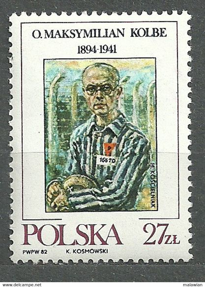 Poland, 1982 (#2832a), Canonisation Maximilian Kolbe Martyr Franciscan Pope John Paul II Nazi Camp Auschwitz - 1v - Théologiens