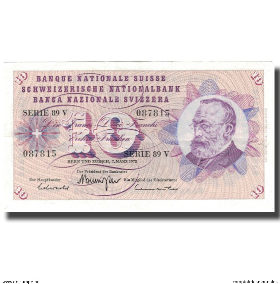Billet, Suisse, 10 Franken, 1973, 1973-03-07, KM:45s, TTB+ - Suisse