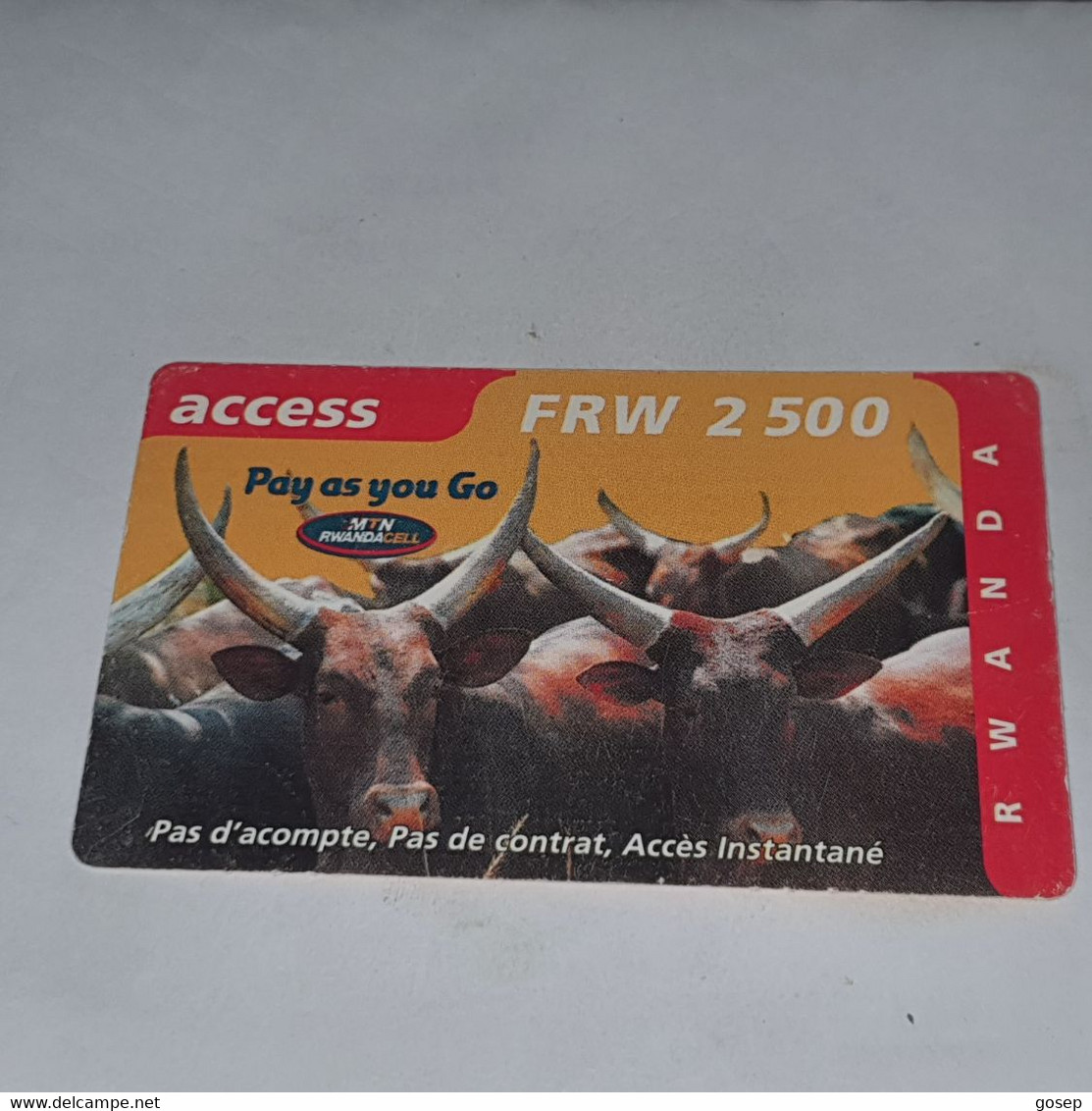 RWANDA-(RW-ACC-REF-0002D)-pay As You Go Cattle(1)-(frw-2.500)-(169669228937)-(15/2/2002)used Card+1card Prepiad Free - Rwanda