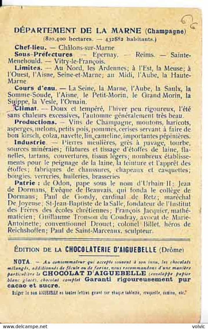 51 - Les Départements : MARNE - Edition De La Chocolaterie D'Aiguebelle - Pub Au Dos - Andere & Zonder Classificatie