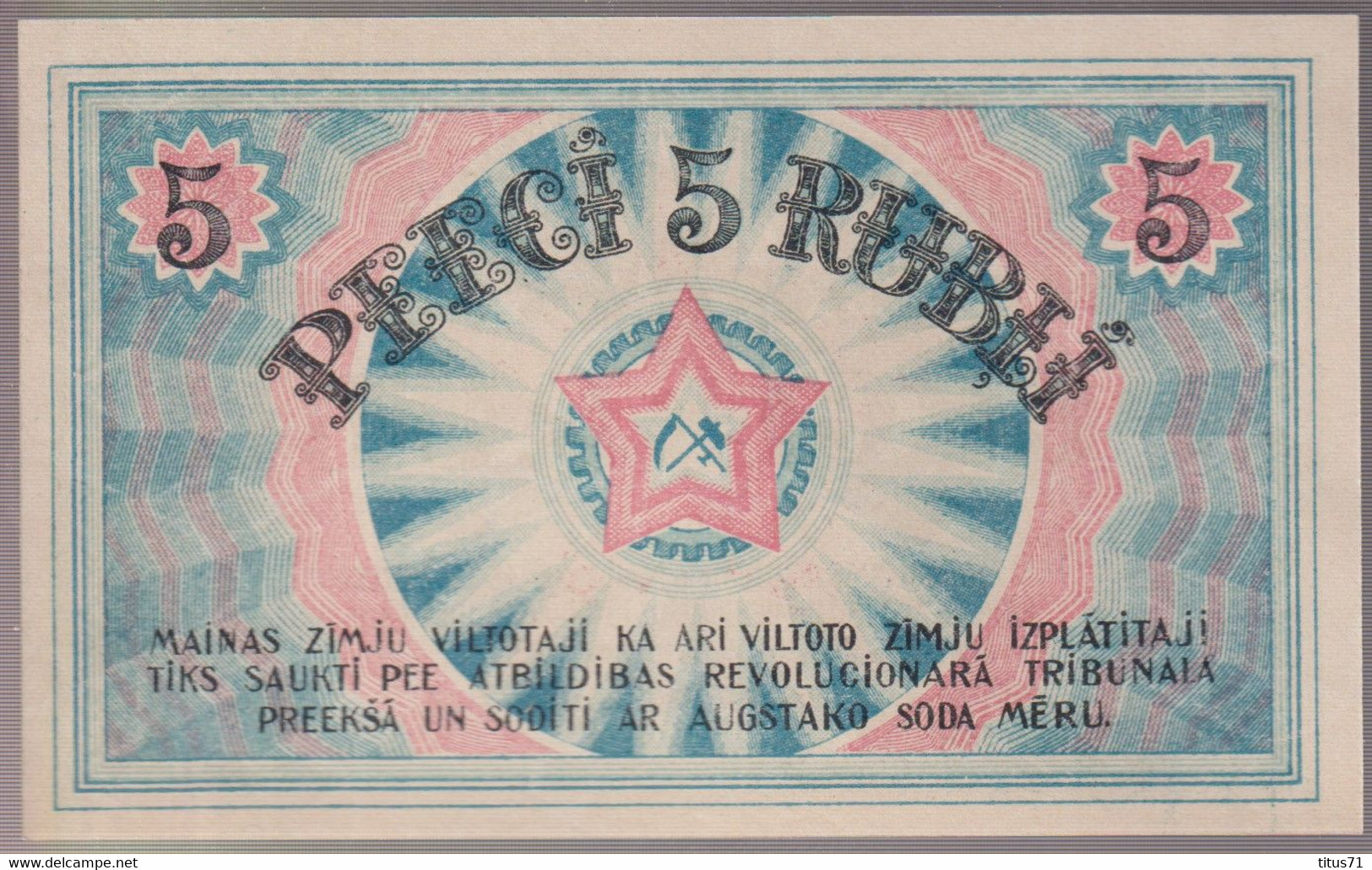 Billet 5 Rubli Lettonie / Latvia - Monnaie Locale Du Soviet De Riga - 1919 - Etat Neuf - Letland