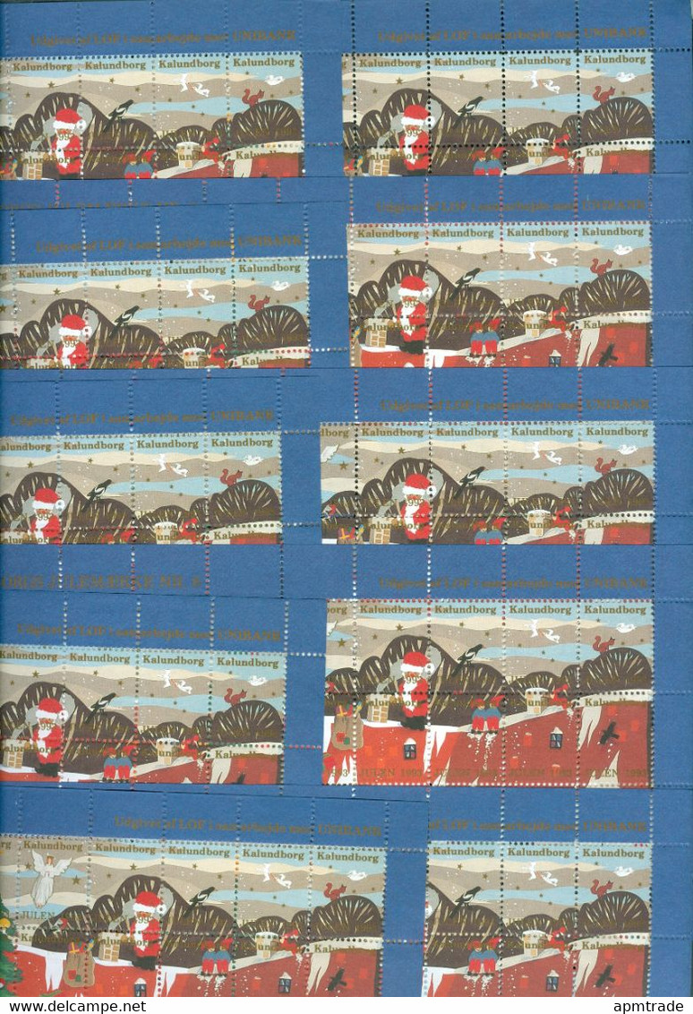 Denmark 10 Full Christmas Sheet 1993. Kalundborg Museum.Santa,Animals,Cat,Dog,Horse. Mnh. - Feuilles Complètes Et Multiples