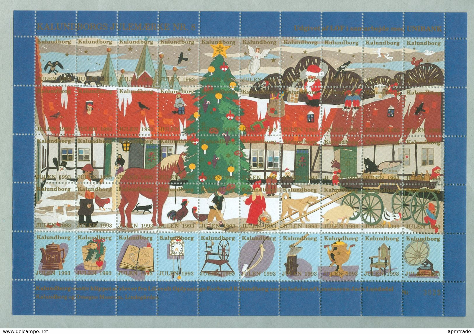 Denmark 10 Full Christmas Sheet 1993. Kalundborg Museum.Santa,Animals,Cat,Dog,Horse. Mnh. - Fogli Completi