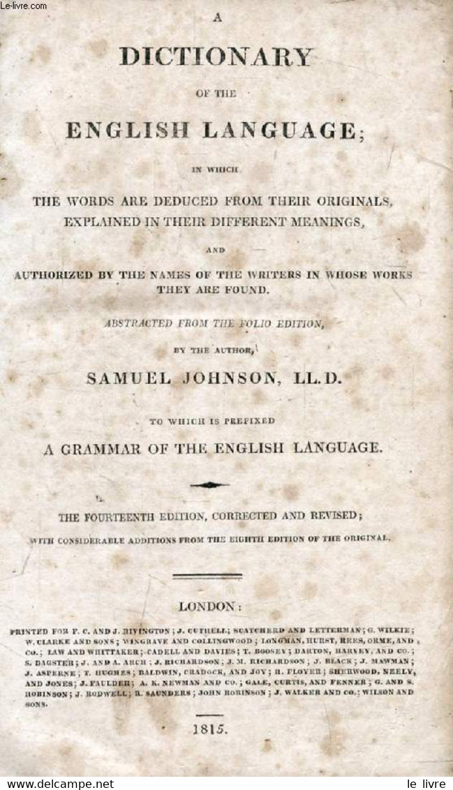 A DICTIONARY OF THE ENGLISH LANGUAGE - JOHNSON Samuel - 1815 - Dizionari, Thesaurus