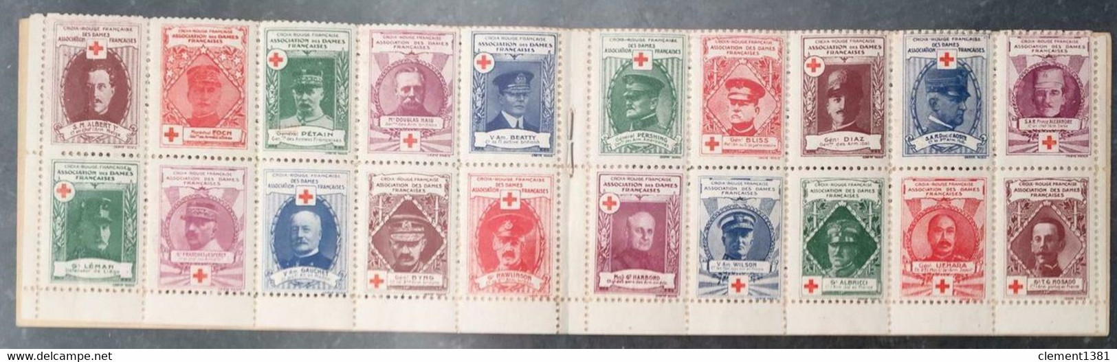 FRANCE MILITARIA VIGNETTES CROIX ROUGE 1914/18 CARNET ASSOCIATION DES DAMES FRANÇAISES 20 TIMBRES ERINNOPHILIE - Rotes Kreuz