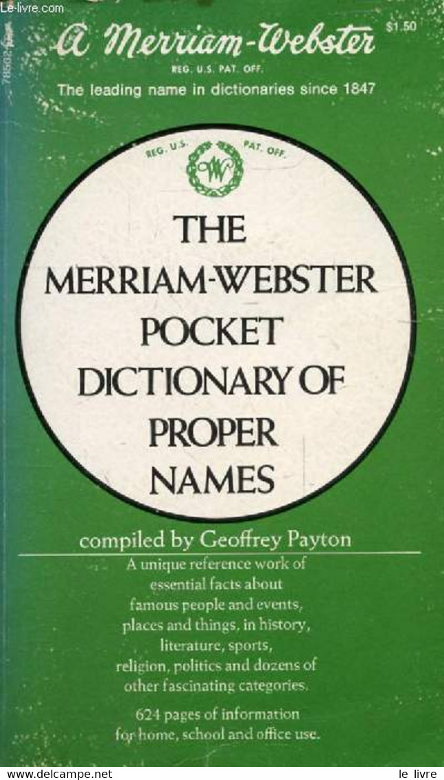 THE MERRIAM-WEBSTER POCKET DICTIONARY OF PROPER NAMES - PAYTON GEOFFREY - 1972 - Wörterbücher