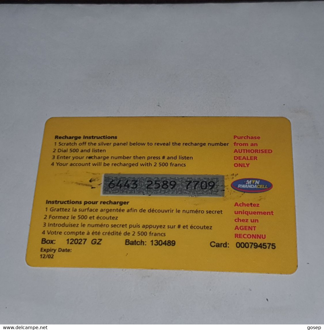 RWANDA-(RW-MTN-REF-0003B)pay As You Go Musician-(6)-(frw-2.500)-(6443-2589-7709)-(12/2002)used Card+1card Prepiad Free - Rwanda