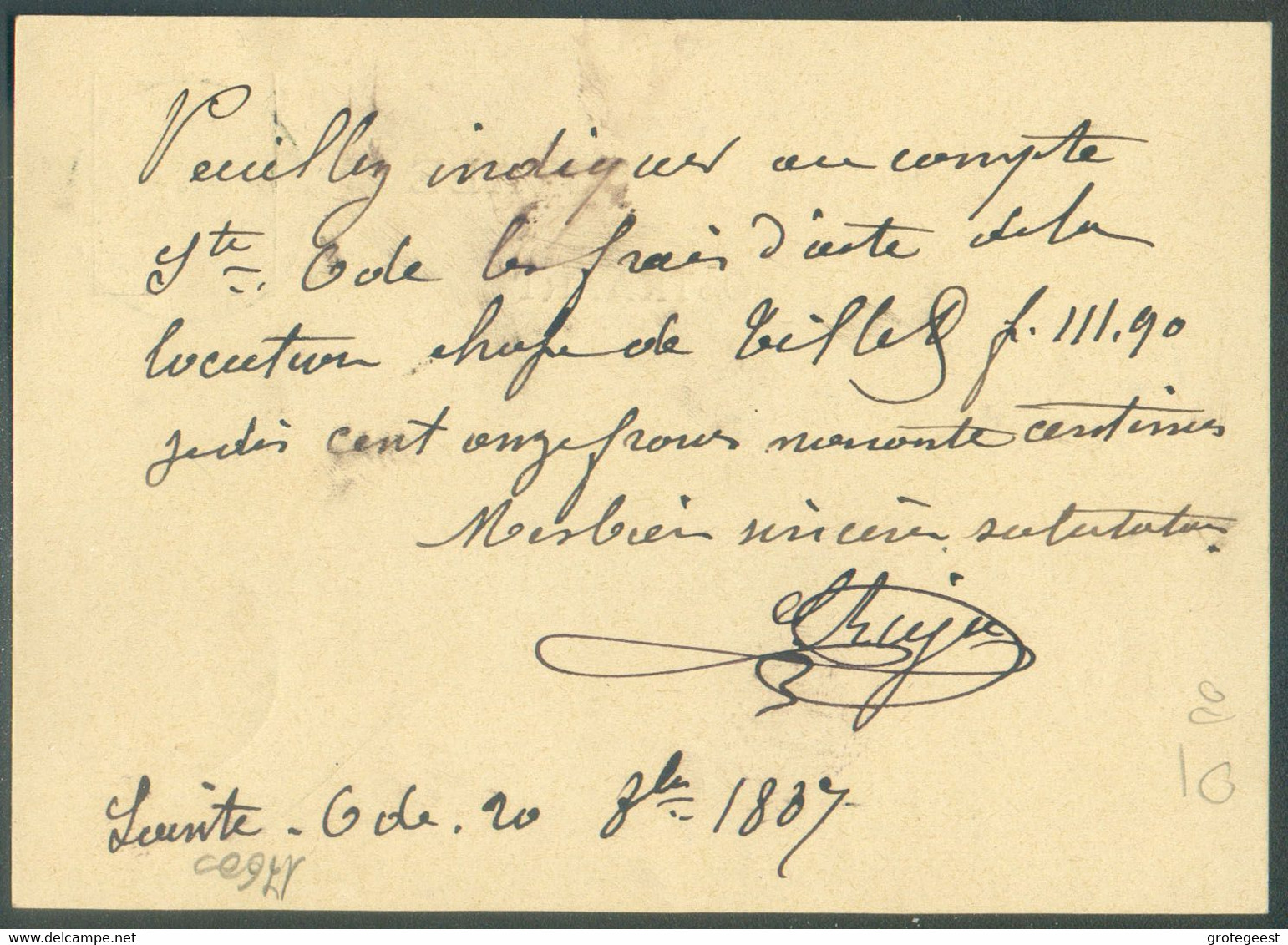 E.P. Carte 5 Centimes Daté De Sainte-ODE Et Obl. Sc BACONFOY-TENNEVILLE  21 Octobre 1887 Vers Sibret TB  - 17600 - Postcards 1871-1909