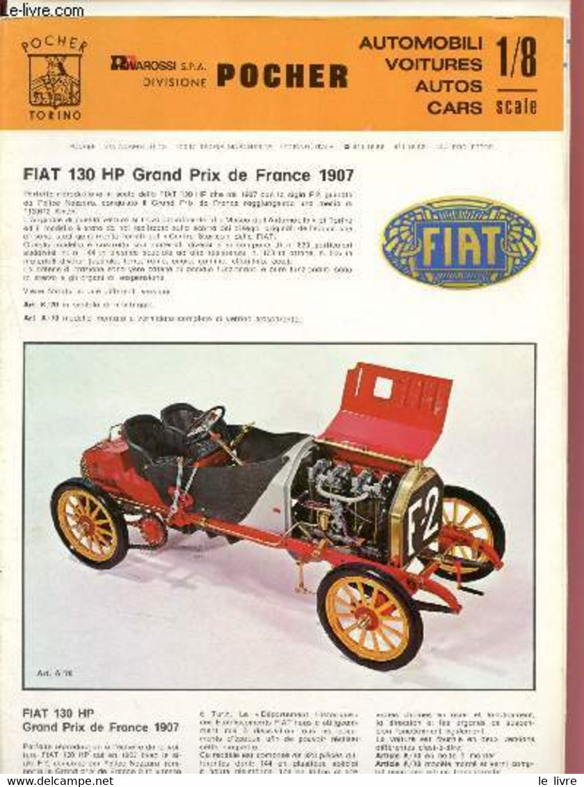 Catalogue De Voitures Miniatures - Pocher - Torino (automobili, Voitures, Autos, Cars 1/8 Scale) : Fiat 130 HP Grand Pri - Modélisme