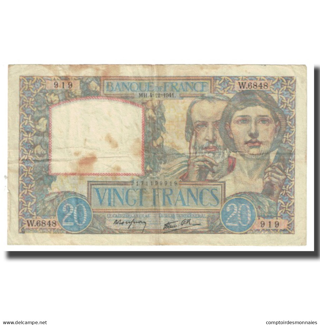 France, 20 Francs, Science Et Travail, 1941, P. Rousseau And R. Favre-Gilly - 20 F 1939-1942 ''Science Et Travail''