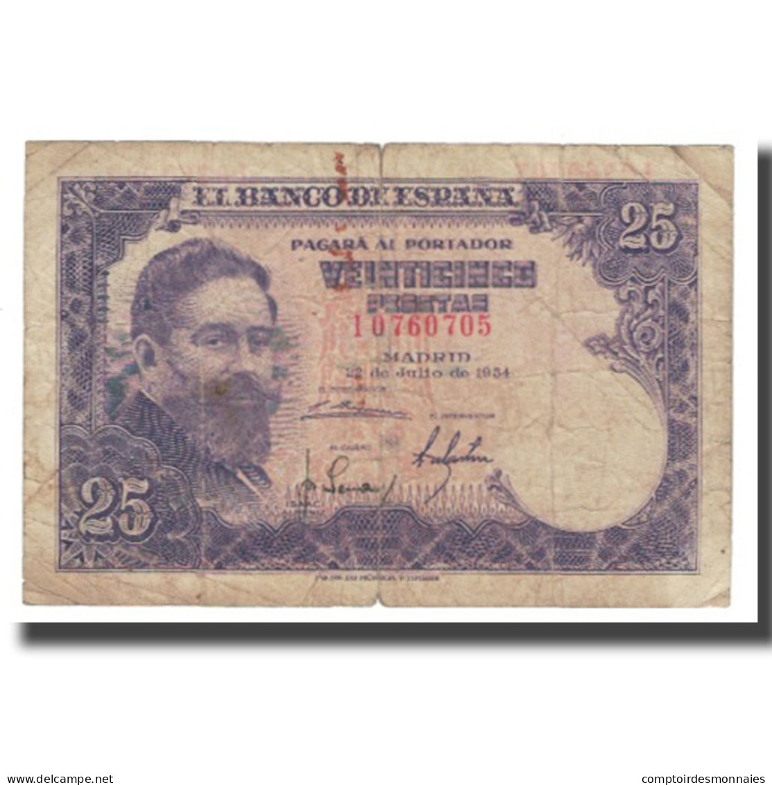 Billet, Espagne, 25 Pesetas, 1954, 1954-07-22, KM:147a, TB - 25 Pesetas