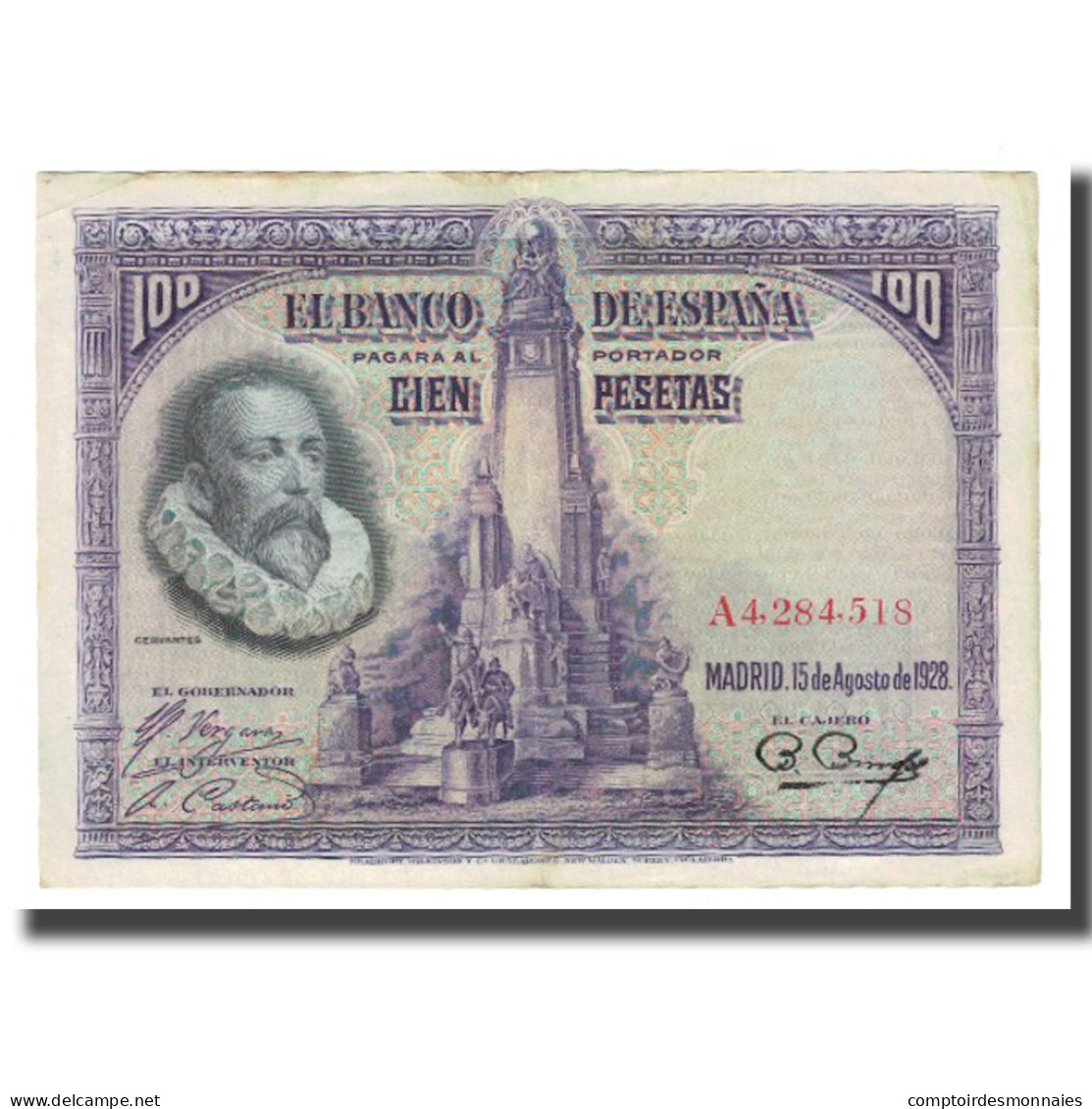 Billet, Espagne, 100 Pesetas, 1928, 1928-08-15, KM:76a, TB+ - 100 Pesetas