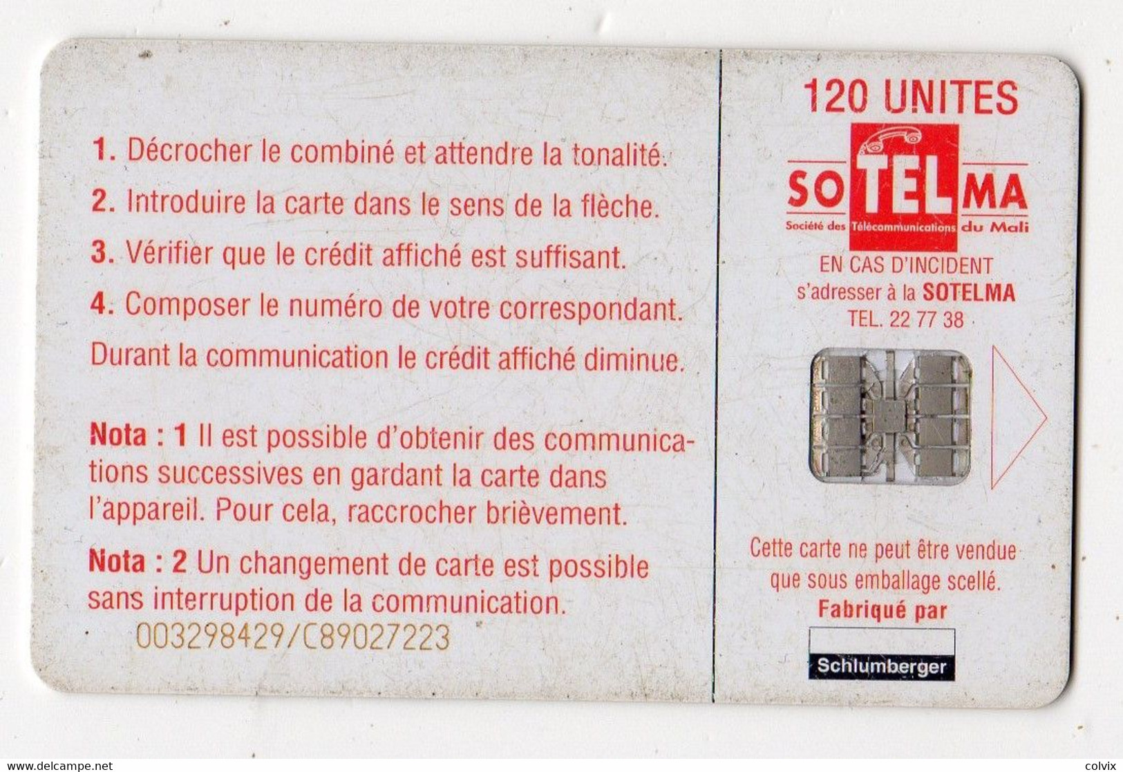 MALI REF MV CARDS MAL-37 120U CHAUSSEE DE KAYES - Mali