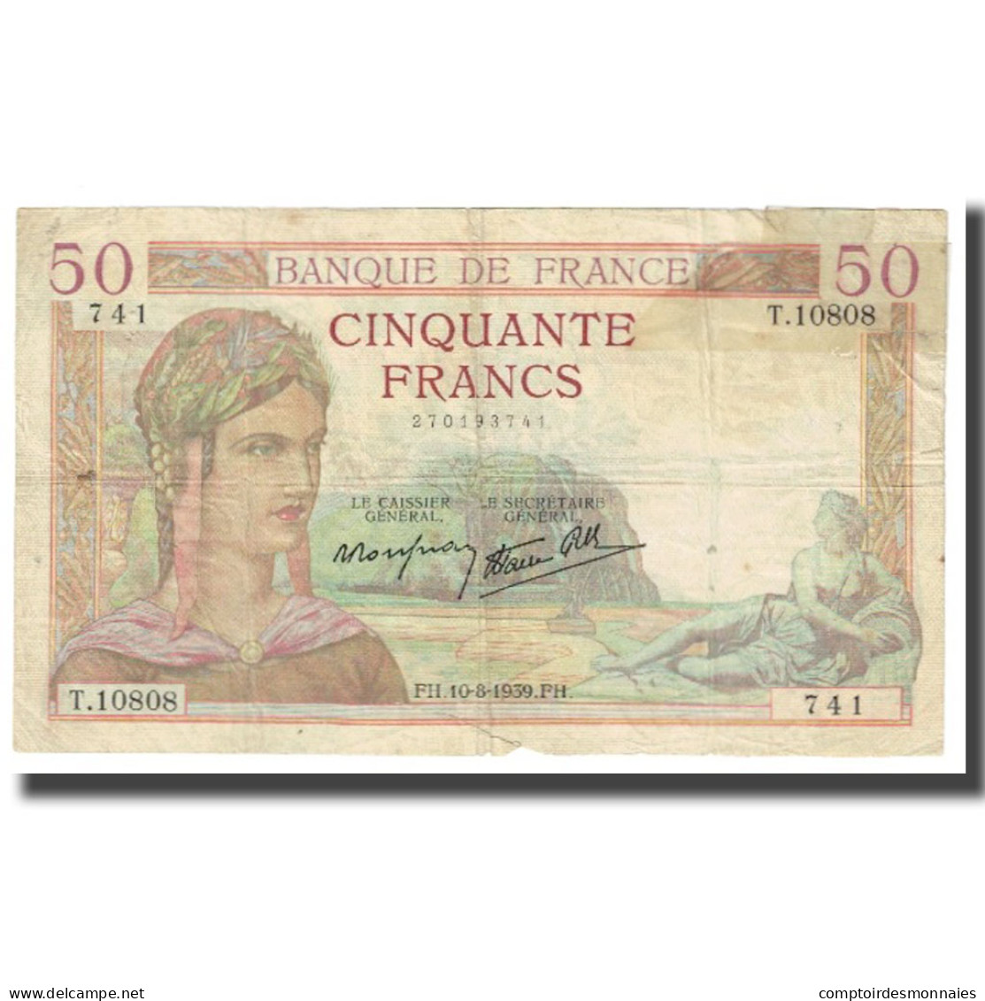 France, 50 Francs, Cérès, 1939, P. Rousseau And R. Favre-Gilly, 1939-08-10 - 50 F 1934-1940 ''Cérès''