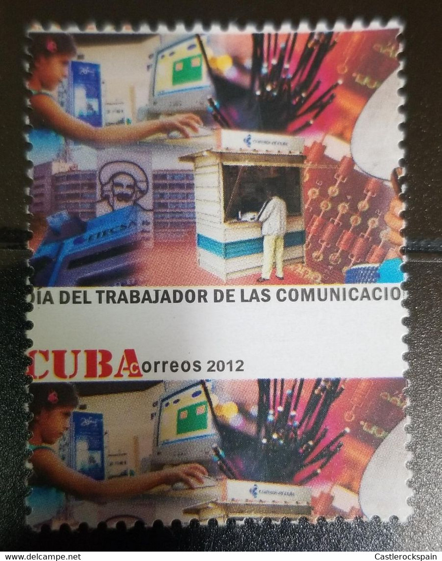 ​O) 2012 CUBA, ERROR ON PERFORATION, CIRCUITS, ELECTRICITY, COMMUNICATIONS WORKER'S DAY, ETECSA, MEDIA OF COMMUNICATION, - Ongetande, Proeven & Plaatfouten