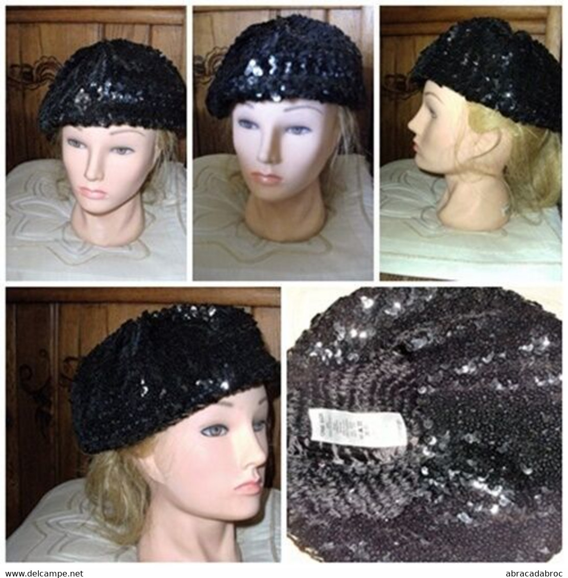 Bonnet " George " - Bon Etat - Pvc Polyester - Effet Scintillant - Noir - 1940-1970