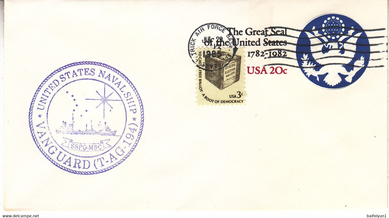 1985 USA  Space Shuttle Challenger STS-51F Mission And VANGUARD Naval Ship Commemorative Cover - North  America