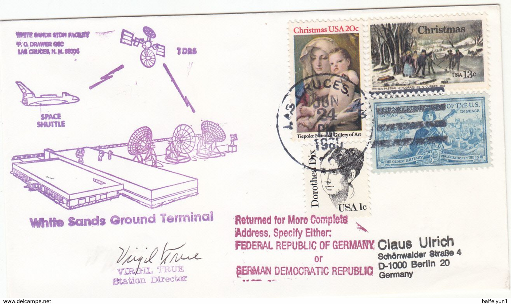 1985 USA  Space Shuttle Discovery STS-51G Mission And White Sands Ground Terminal  Commemorative Cover - Amérique Du Nord