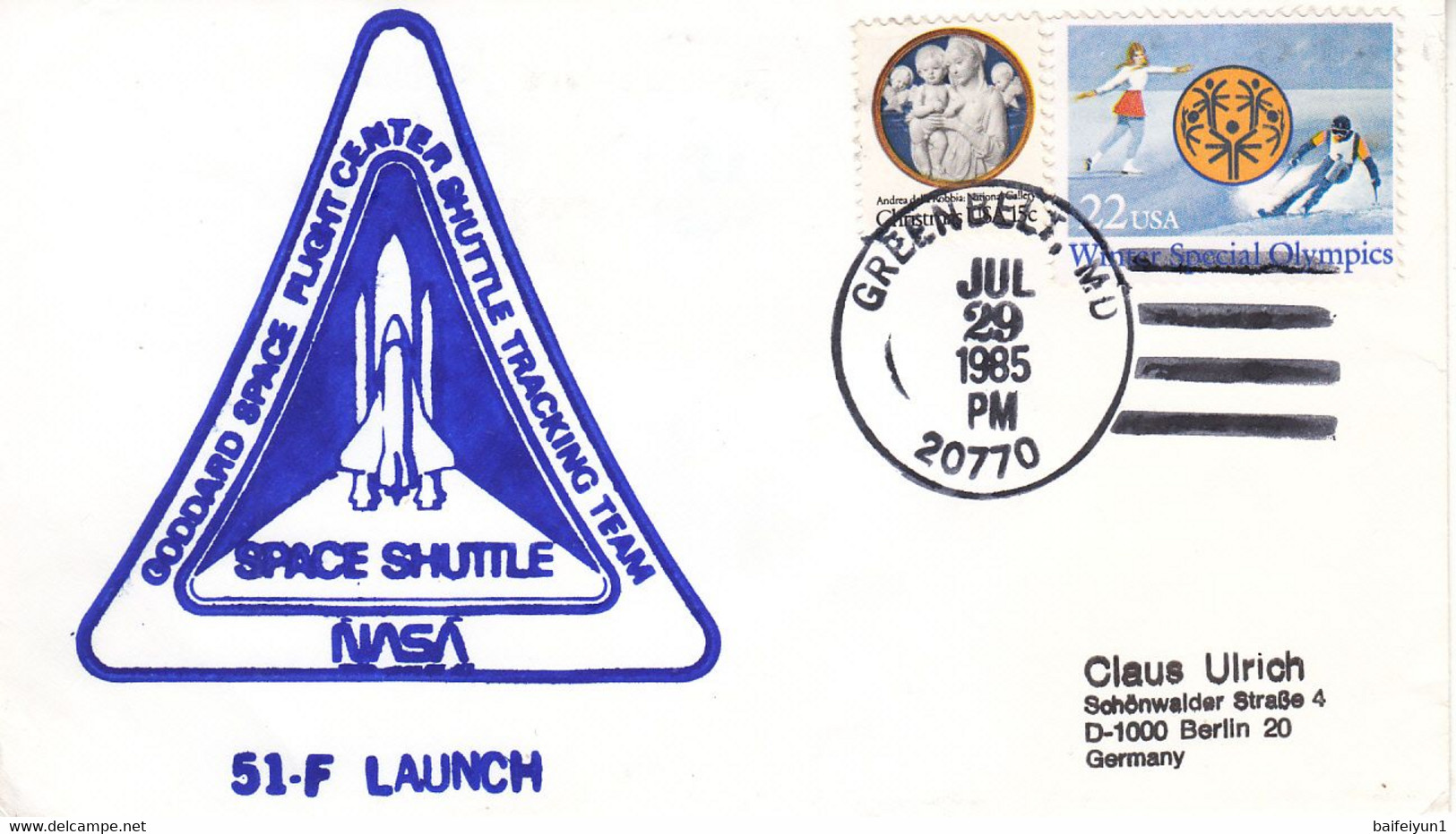 1985 USA  Space Shuttle Challenger STS-51F Mission And Launch Commemorative Cover - North  America