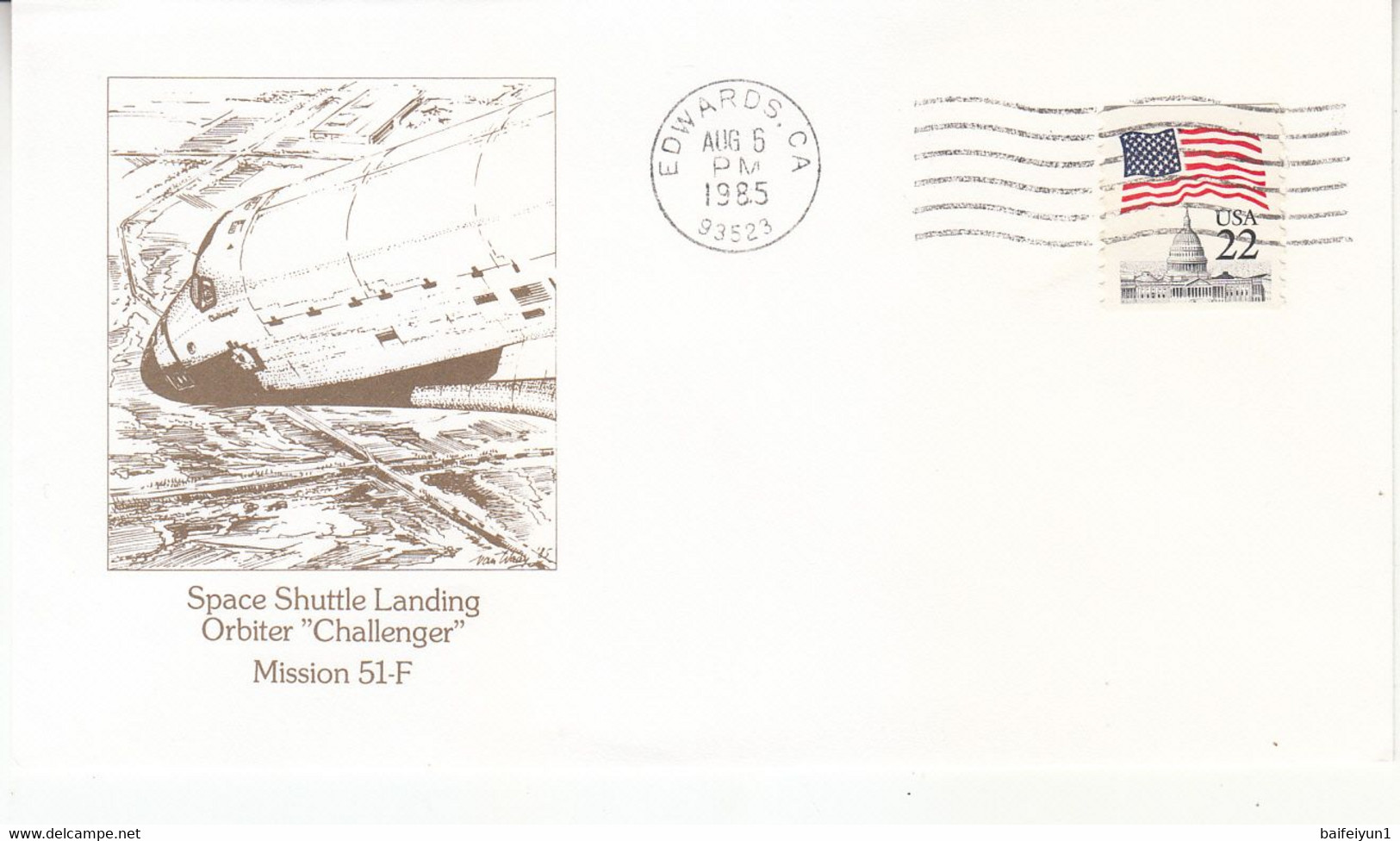 1985 USA  Space Shuttle Challenger STS-51F Mission And Landing Commemorative Cover - North  America