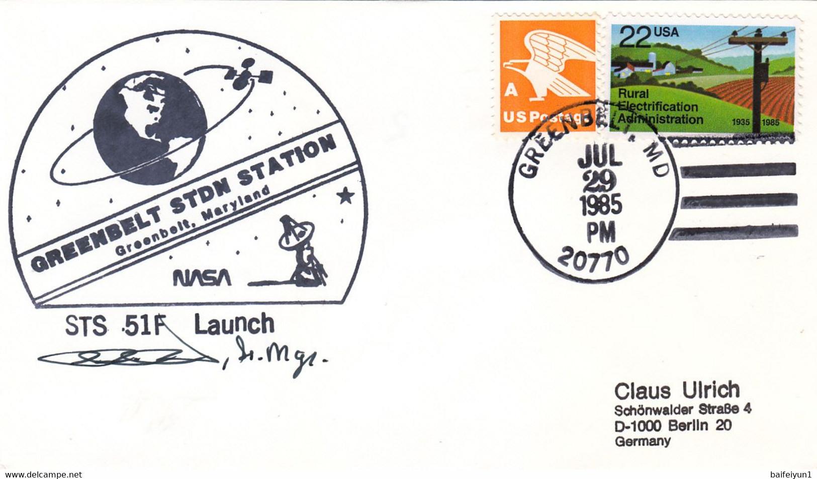 1985 USA  Space Shuttle Challenger STS-51F Mission And Greenbelt STDN STATION Commemorative Cover - North  America