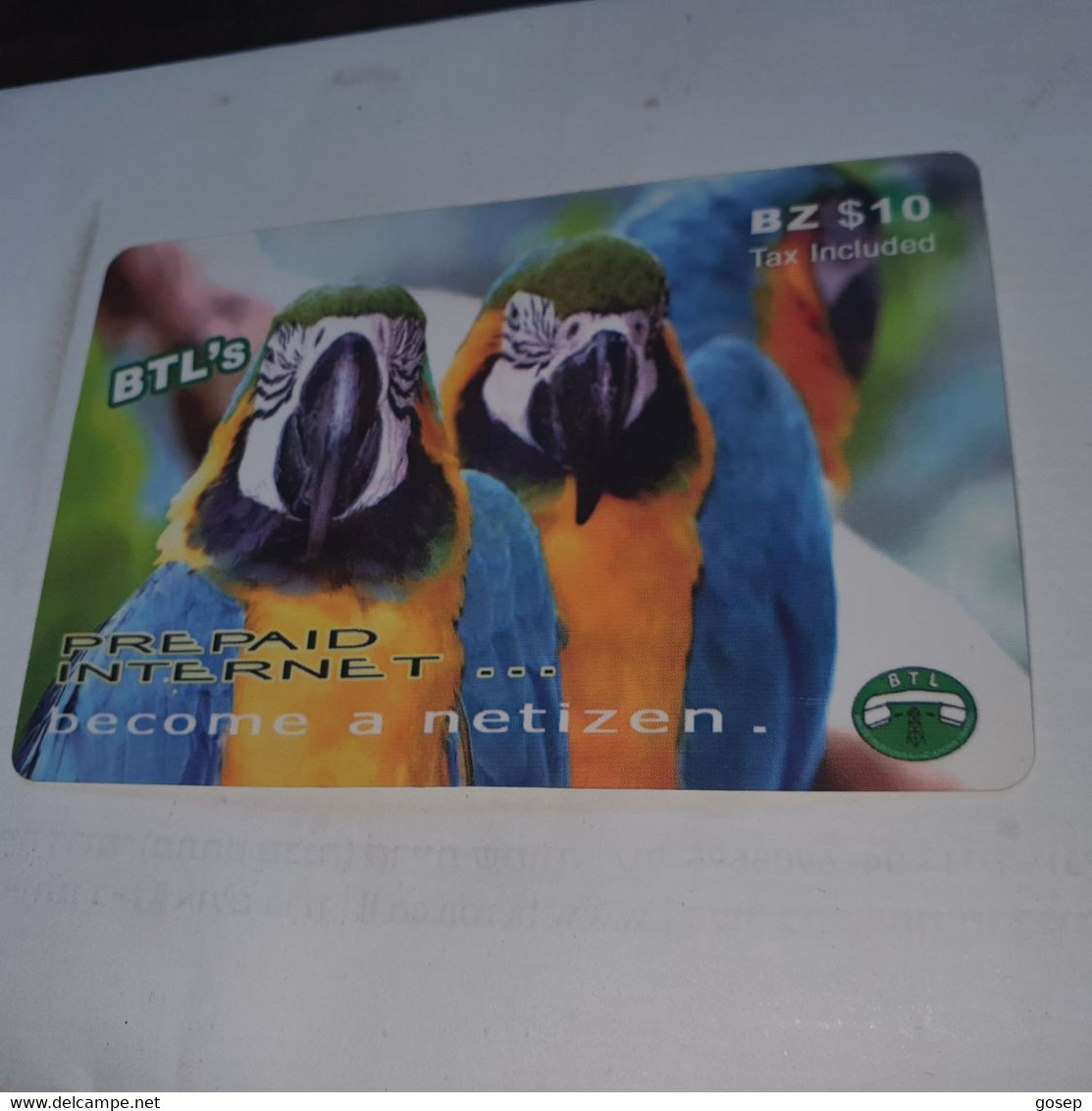 Belize-(BZ-BLT-PRE-0018)-(8)-PARRTOS-(bz$10)-(4852308168)-used Card+1card Prepiad/gift Free - Belice