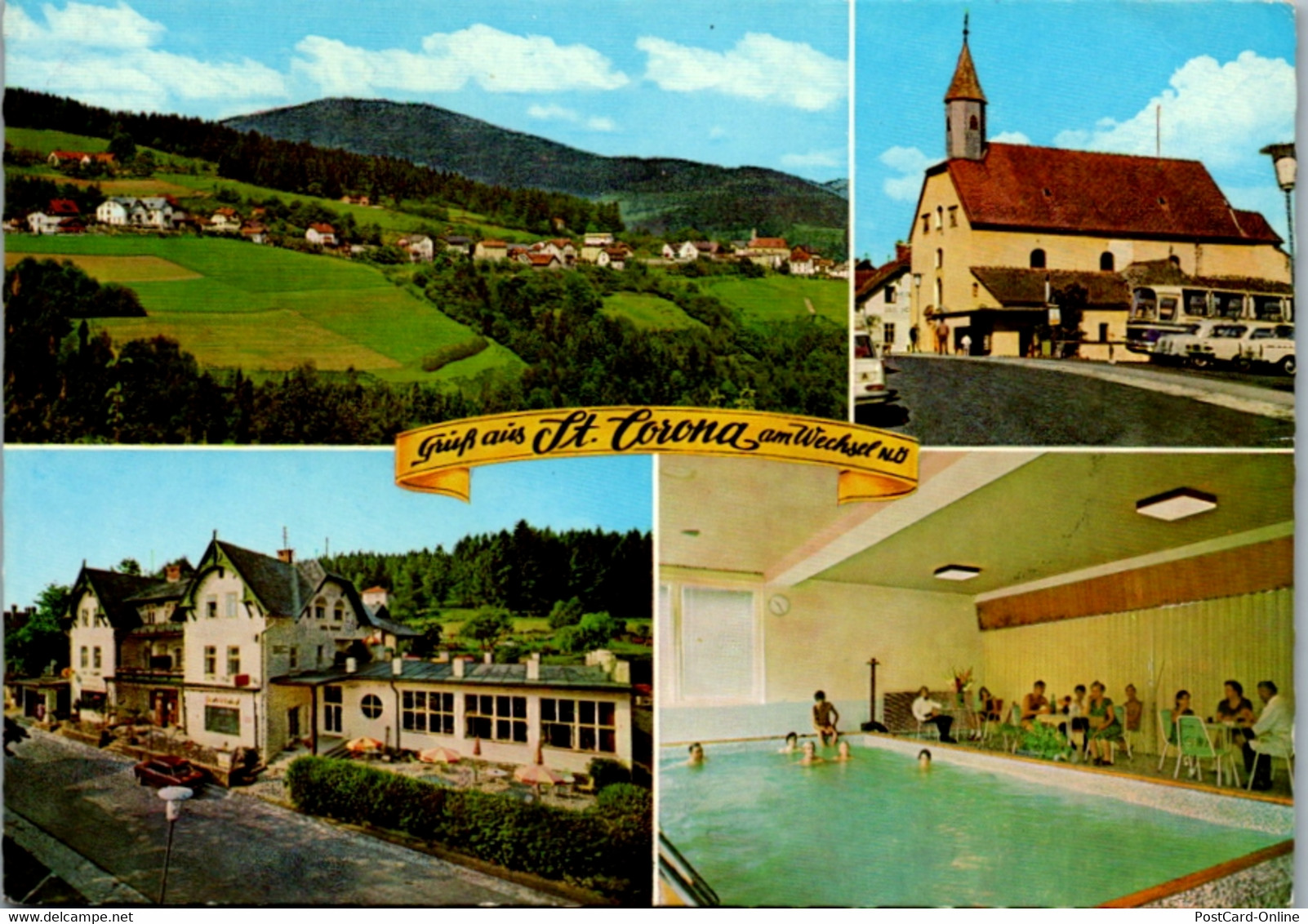 7873 - Niederösterreich - St. Corona Am Wechsel , Wallfahrtskirche , Emil Strobl's Hotel Trauthof , Restaurant - Gelaufe - Wechsel