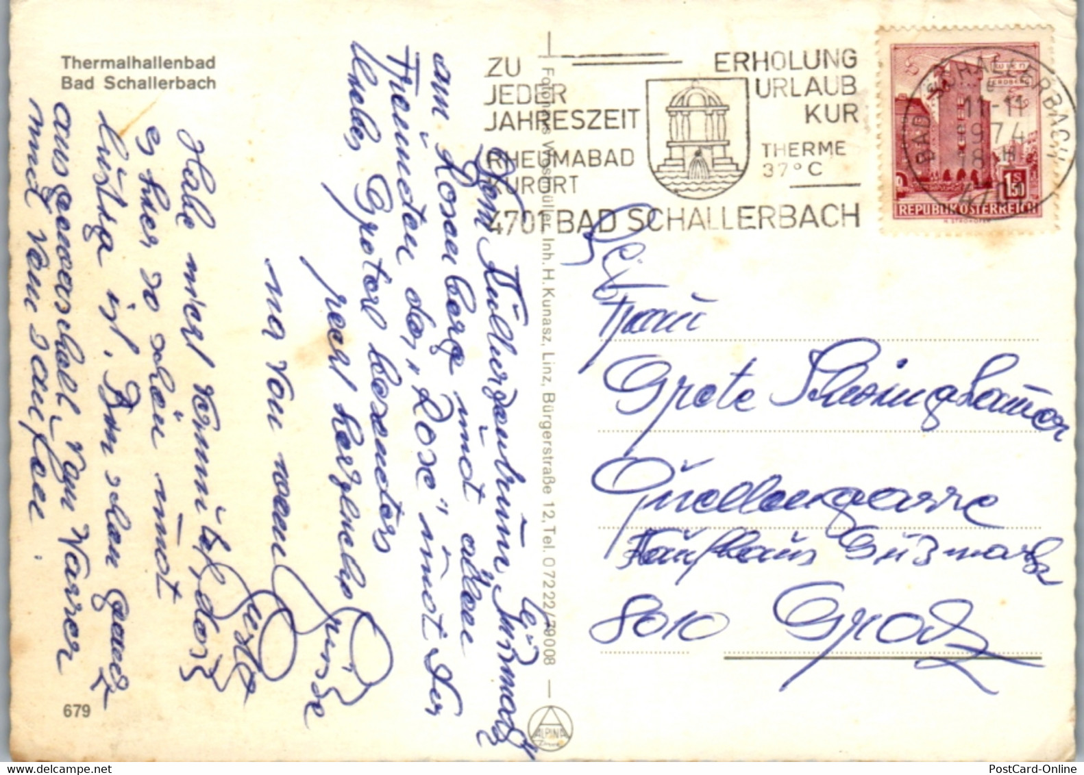 7931 - Oberösterreich - Bad Schallerbach , Thermalhallenbad , Hallenbad - Gelaufen 1974 - Bad Schallerbach