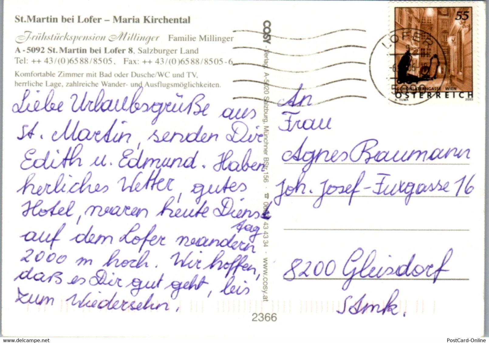 8033 - Salzburg - St. Martin Bei Lofer , Maria Kirchental , Pension Millinger , Mehrbildkarte - Gelaufen - Lofer