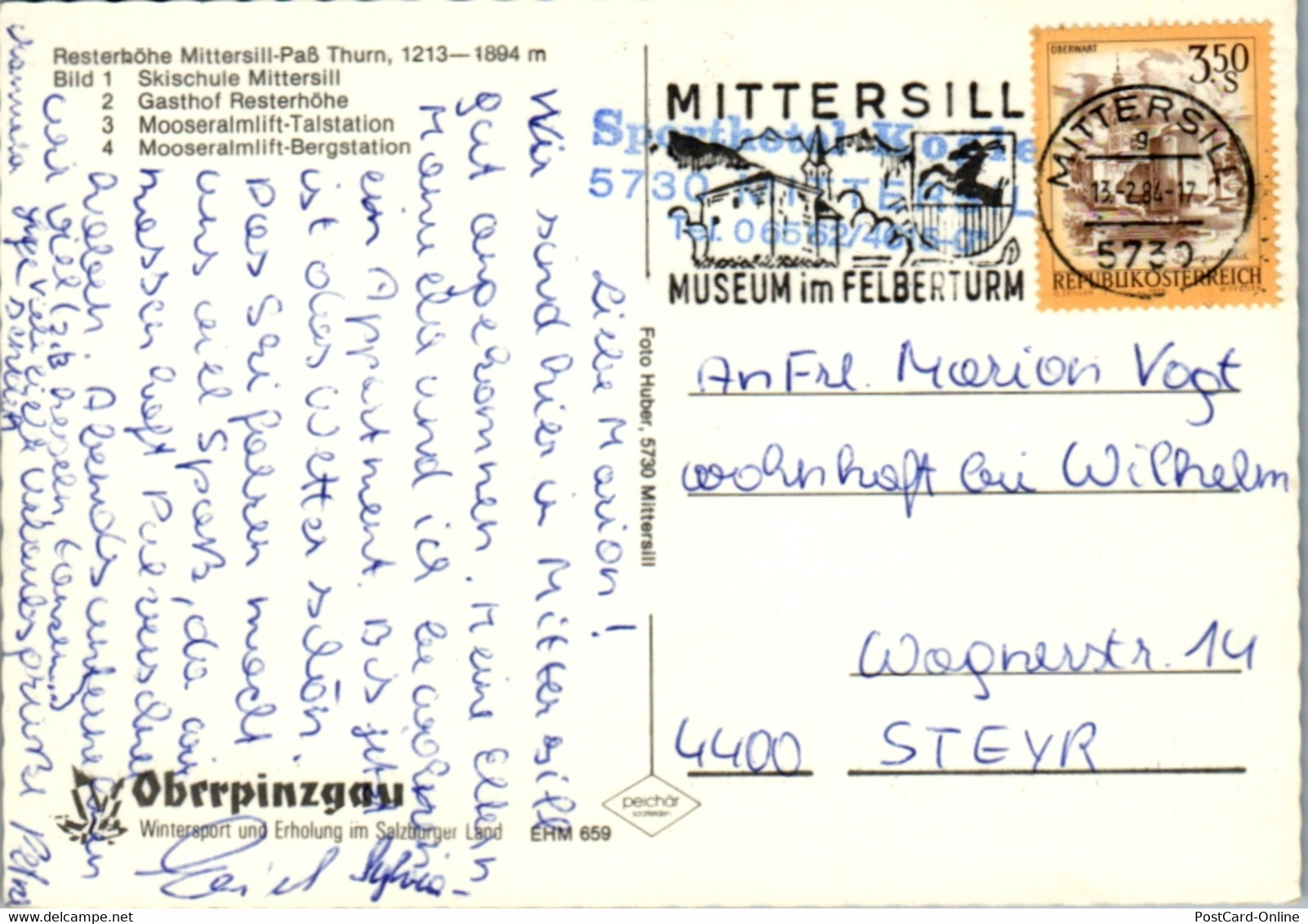 8048 - Salzburg - Mittersill Paß Thurn , Resterhöhe , Skischule , Moseralmlift - Gelaufen 1984 - Mittersill