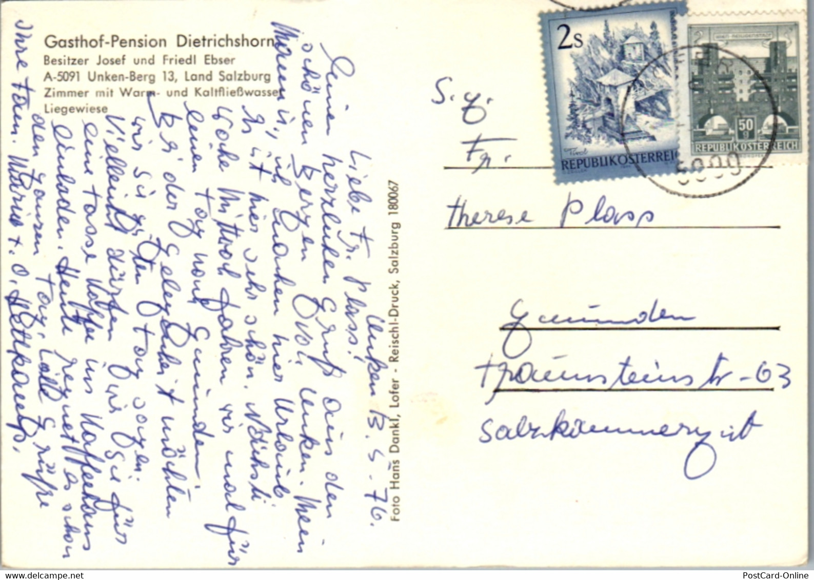 8091 - Salzburg - Unken Berg , Gasthof Pension Dietrichshorn , Ebser - Gelaufen 1976 - Unken