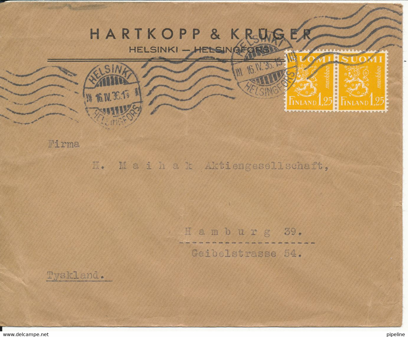 Finland Cover Sent To Germany Helsinki 16-4-1936 - Covers & Documents