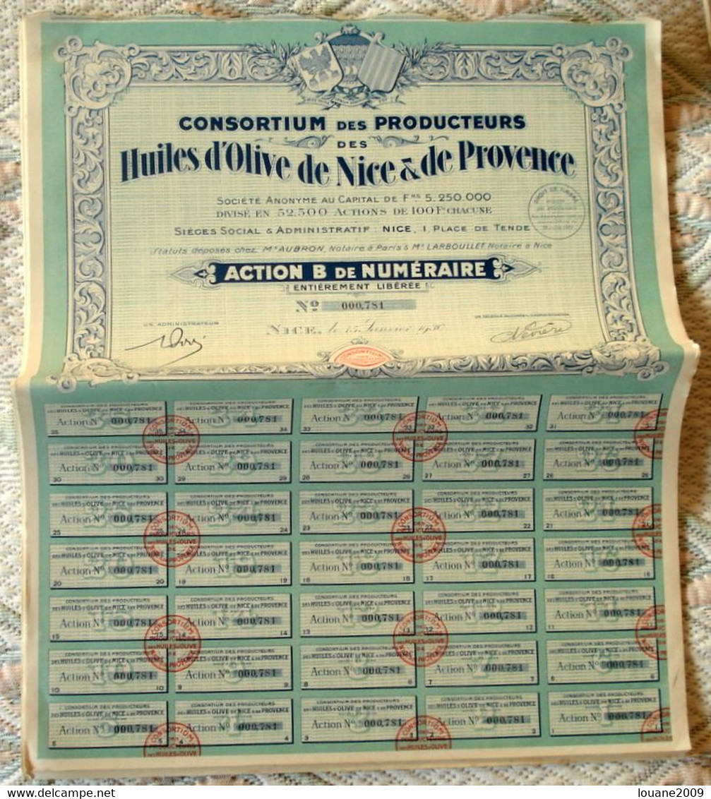 France - Lot 12 Actions Consortium Des Producteurs Des Huiles D'Olive De Nice Et De Provence 1930 - Agriculture