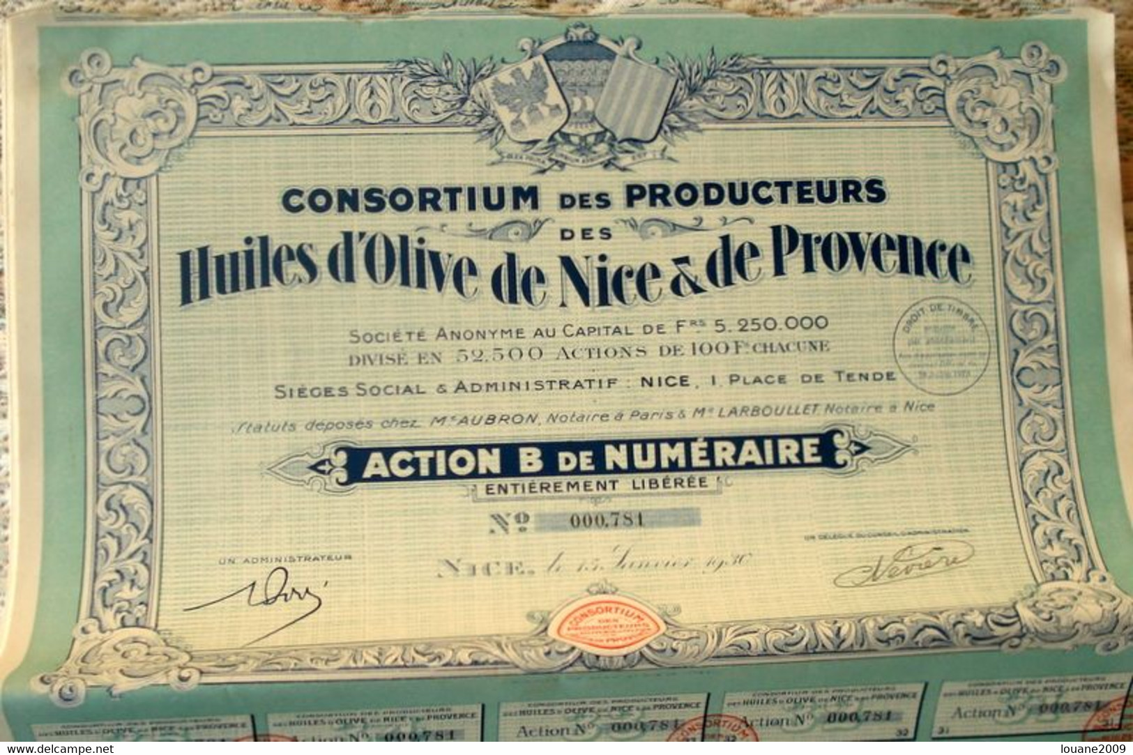 France - Lot 12 Actions Consortium Des Producteurs Des Huiles D'Olive De Nice Et De Provence 1930 - Agriculture