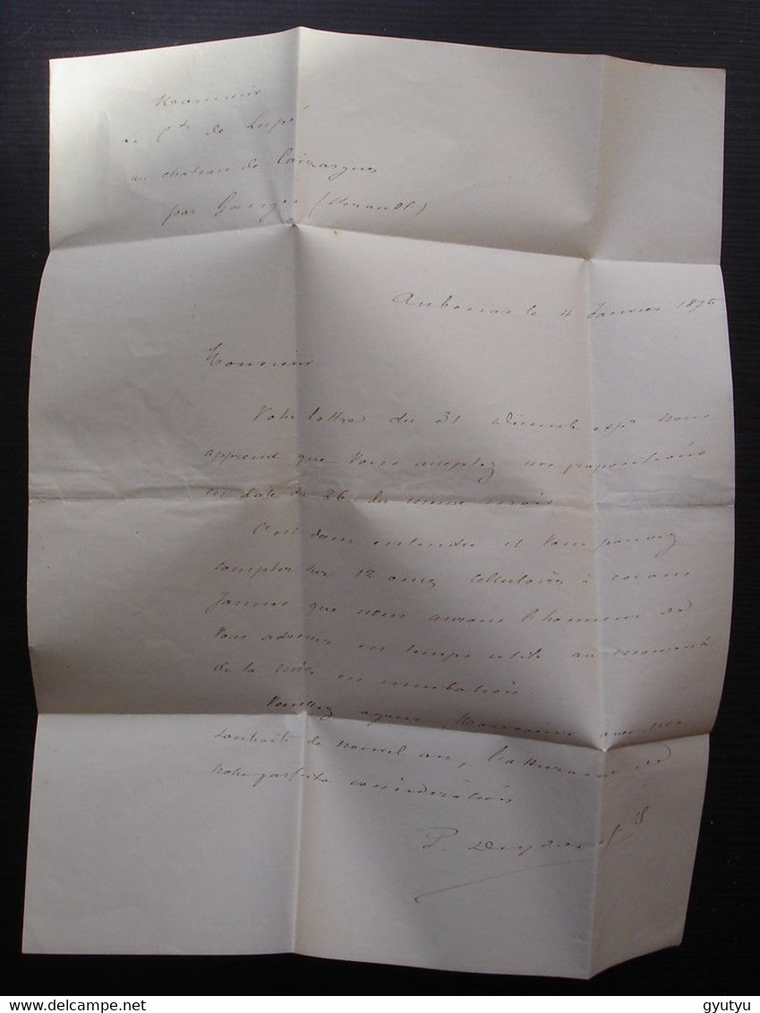 Aubenas 1875, Lettre Pour Le Comte De Lupé Au Château De Caizargues, Par Ganges Hérault - 1849-1876: Klassik