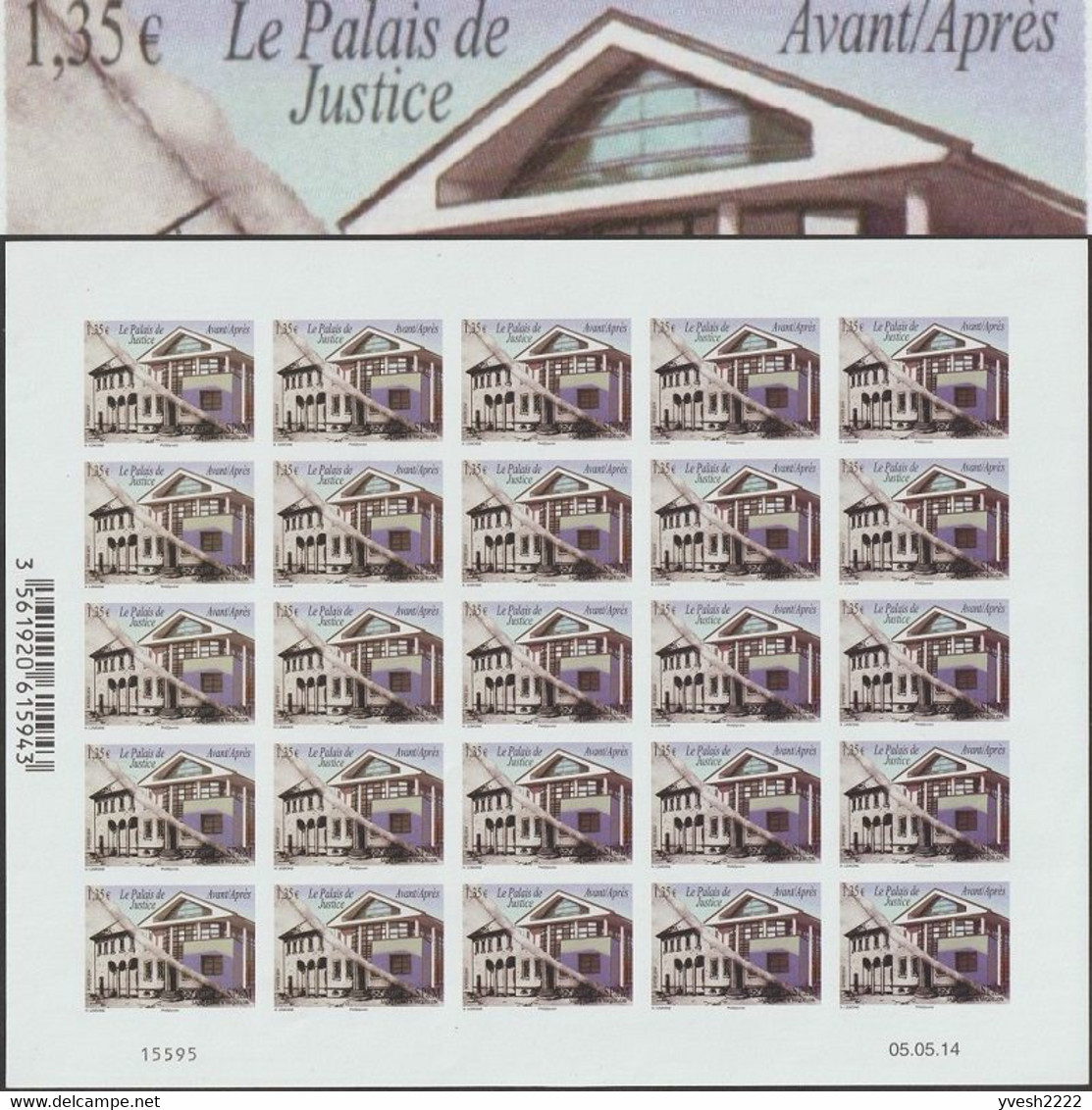 SPM - Saint Pierre Et Miquelon 2014 Y&T 1111. Curiosité Ou Essai En Feuille. Le Palais De Justice, Avant / Après - Sin Dentar, Pruebas De Impresión Y Variedades