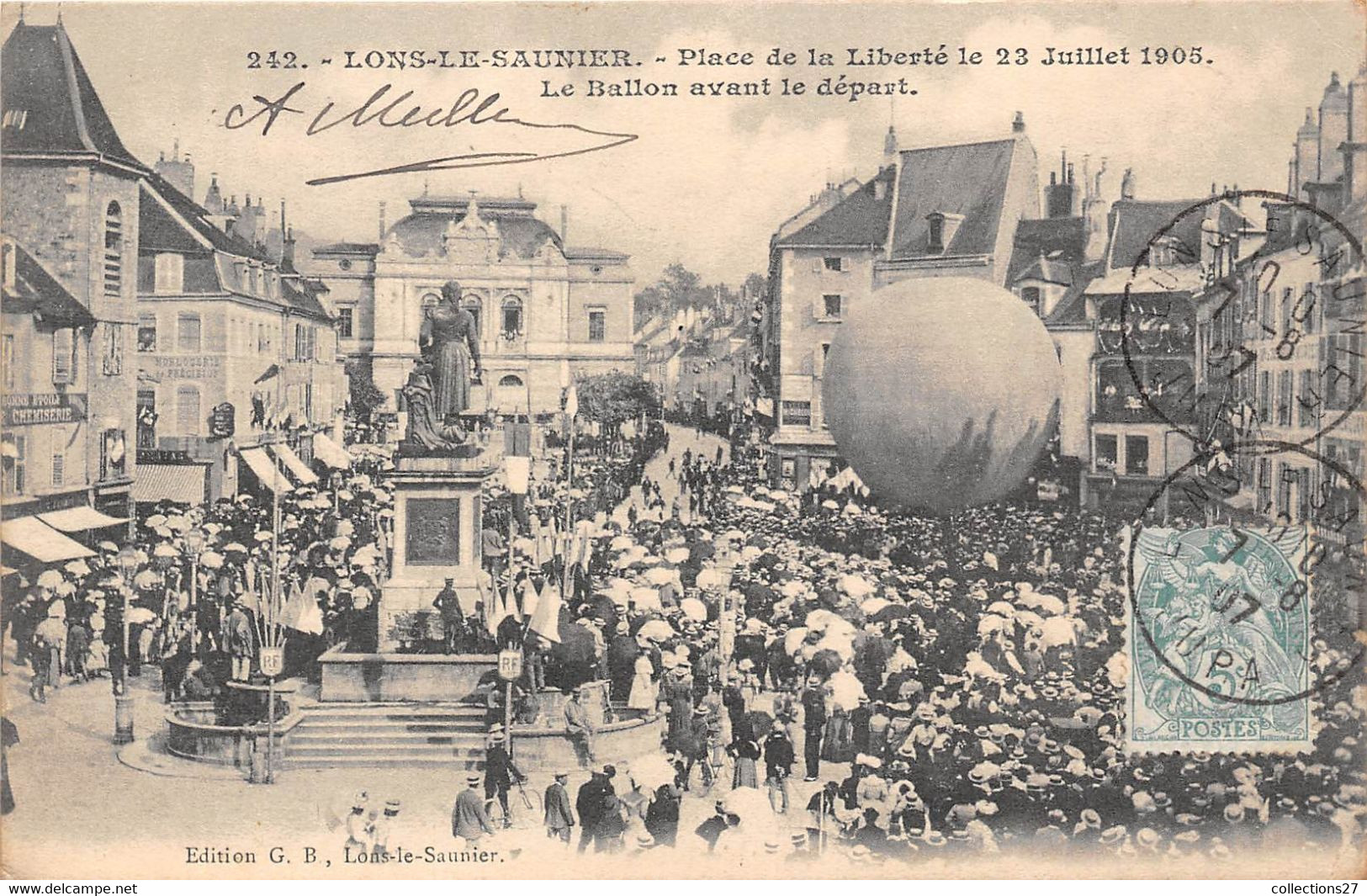 39-LONS-LE-SAUNIER- PLACE DE LA LIBERTE LE 23 JUILLET 1905, LE BALLON AVANT LE DEPART - Lons Le Saunier