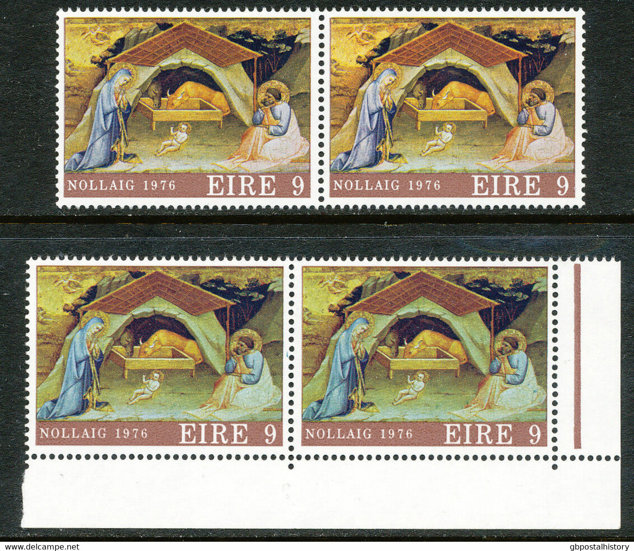 IRELAND 1976 Christmas, 9 (P) Multicolored, The Birth Of Christ U/M VARIETY - Non Dentelés, épreuves & Variétés