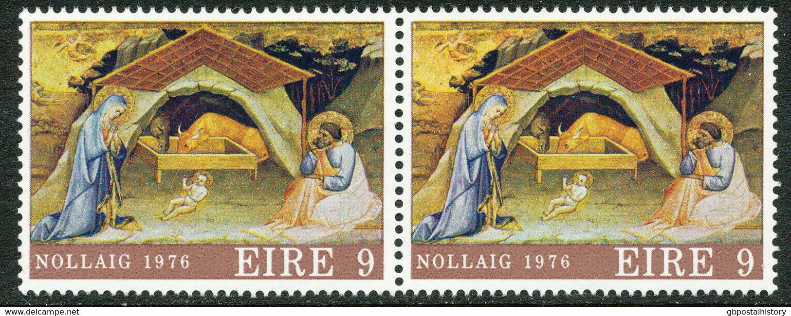 IRELAND 1976 Christmas, 9 (P) Multicolored, The Birth Of Christ U/M VARIETY - Sin Dentar, Pruebas De Impresión Y Variedades