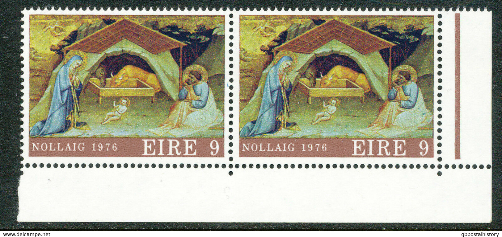 IRELAND 1976 Christmas, 9 (P) Multicolored, The Birth Of Christ U/M VARIETY - Sin Dentar, Pruebas De Impresión Y Variedades