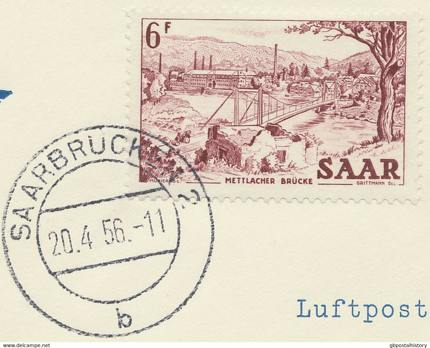 SAARLAND 1956 Mitläuferpost Erstflug Dt.Lufthansa LH432 "FRANKFURT - MANCHESTER" - Aéreo