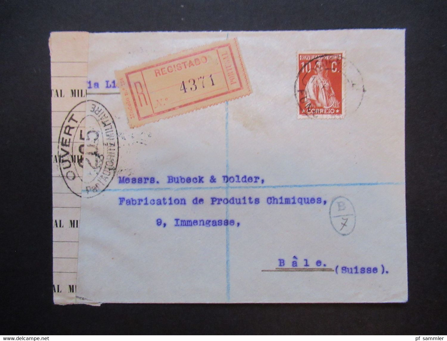 Portugal 1916 Zensurbeleg Ouvert 1.WK Einschreiben Registado Lisboa -Basel Schweiz Mit Zensurstreifen Controle Militaire - Storia Postale