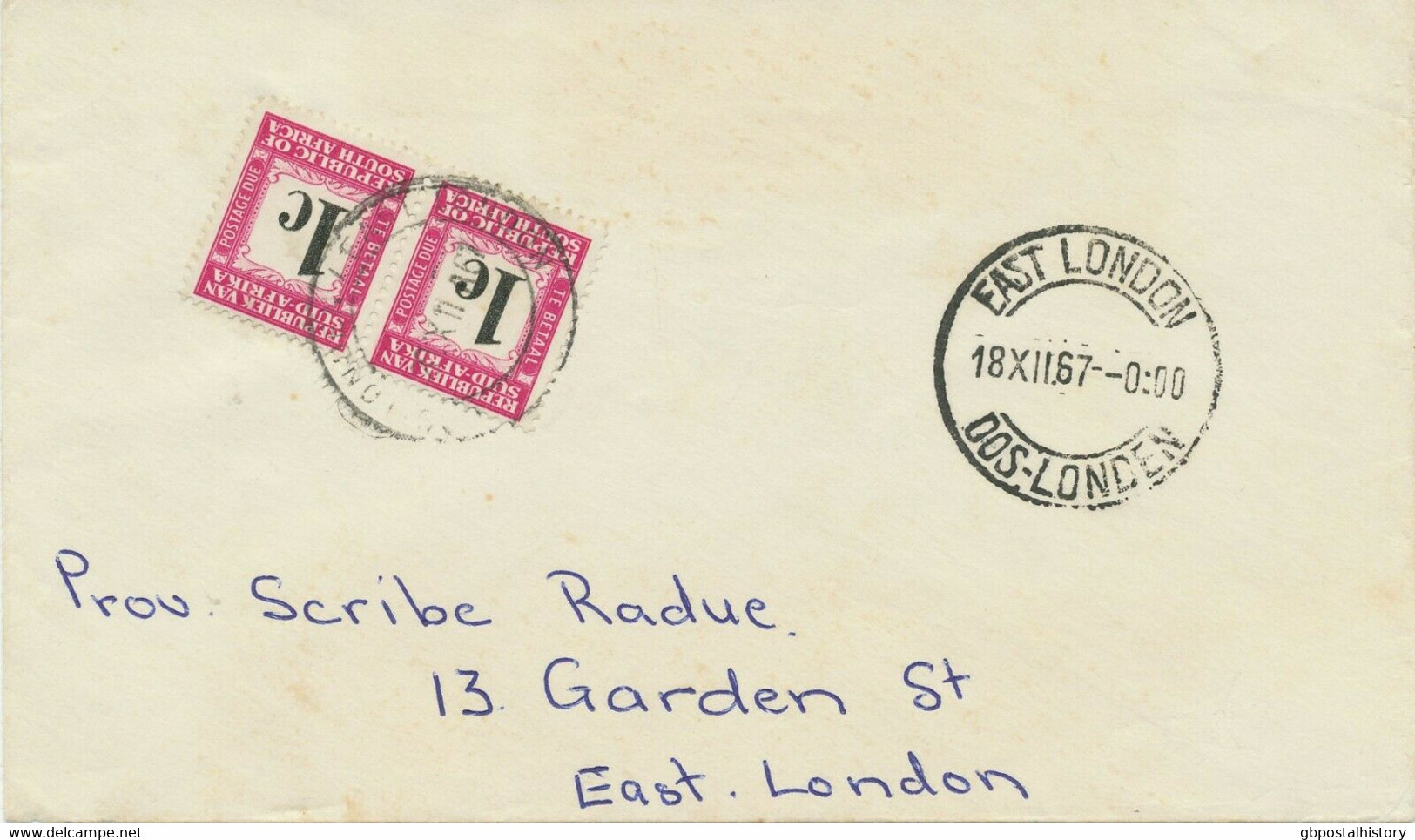 SOUTH AFRICA 1967 1 C Postage Due (pair) As Rare Multiple Postage VF Local Cover - Segnatasse