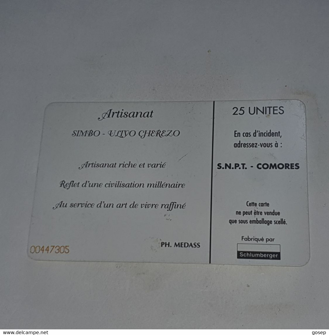 Comores-(KM-OPT-0012Bb)-artisanat-(3)-(25units)-(00447305)-used Card+1card Prepiad/gift Free - Comoros