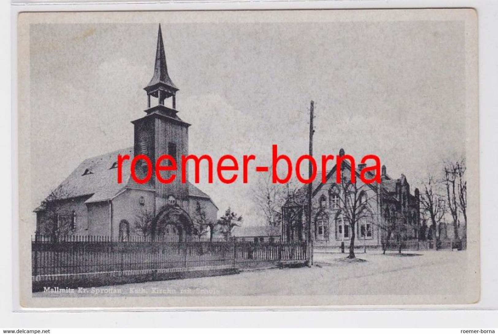 83010 Ak Mallmitz Malomice Kreis Sprottau Kirche Und Schule Um 1940 - Neumark